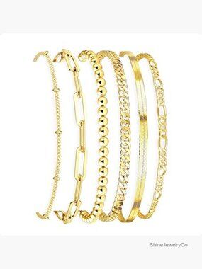 6 Pcs Gold Plated Bracelets Stackable Chain Set Link Jewelry